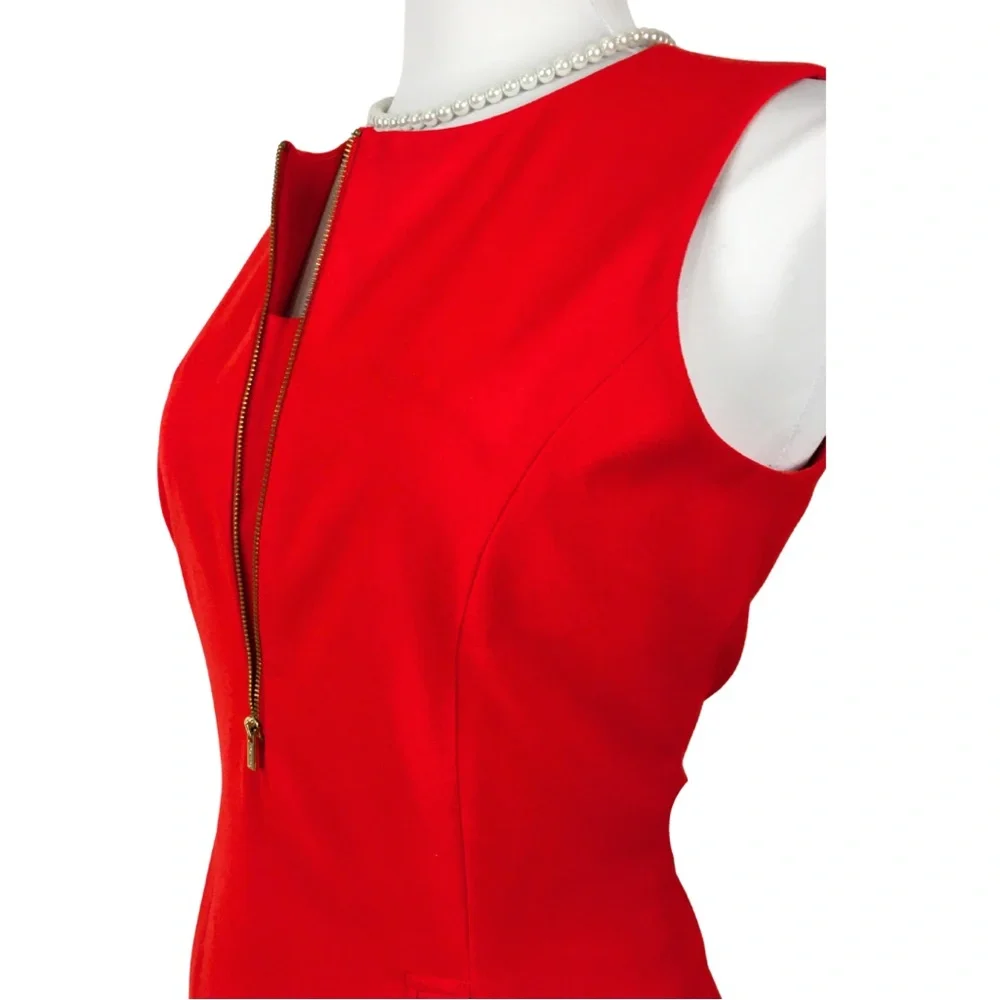 Calvin Klein Orange Red Front Zipper Sleeveless Pockets Sheath Midi Dress 10 - Picture 5 of 16